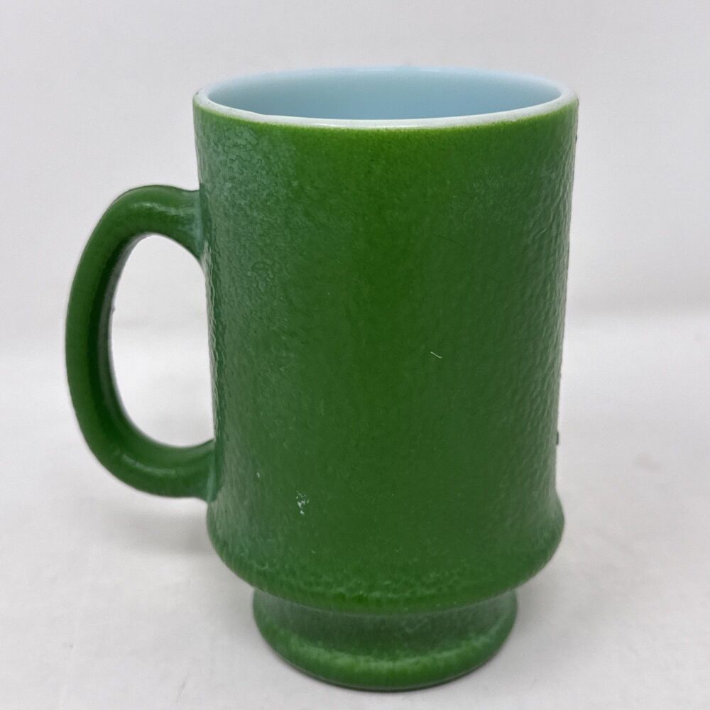 VTG Hazel Atlas Milk Glass Orange Skin Peel Texture Footed MUG CUP 4½" Green